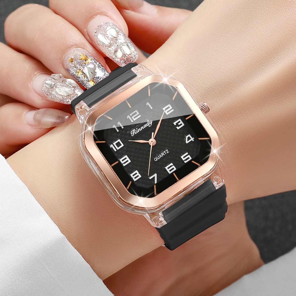 أزياء مربع العربية الهاتفي المرأة كوارتز ساعة السيدات سيليكون حزام ساعة اليد Reloj Mujer الفتيات ساعة هدية (بدون صندوق) #2