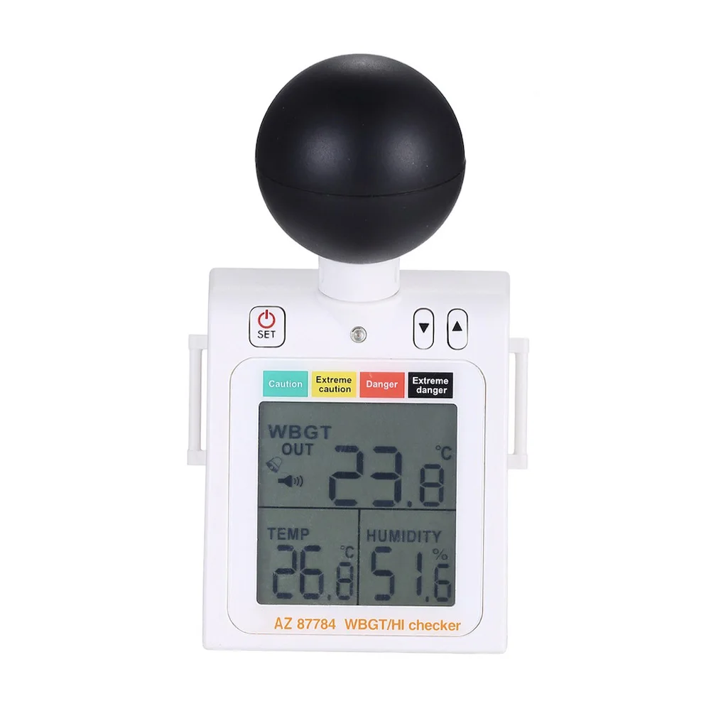 WBGT Thermal Index Meter for Real Time Environmental Monitoring with 75 dB Alarm and Four Level Hazard Indication
