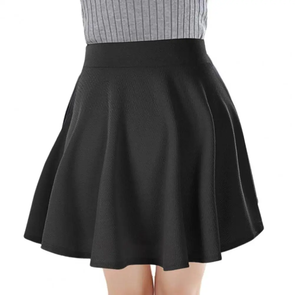 

Women Basic Skater Skirt High Waist Solid Color A-Line Short Skirt Streetwear