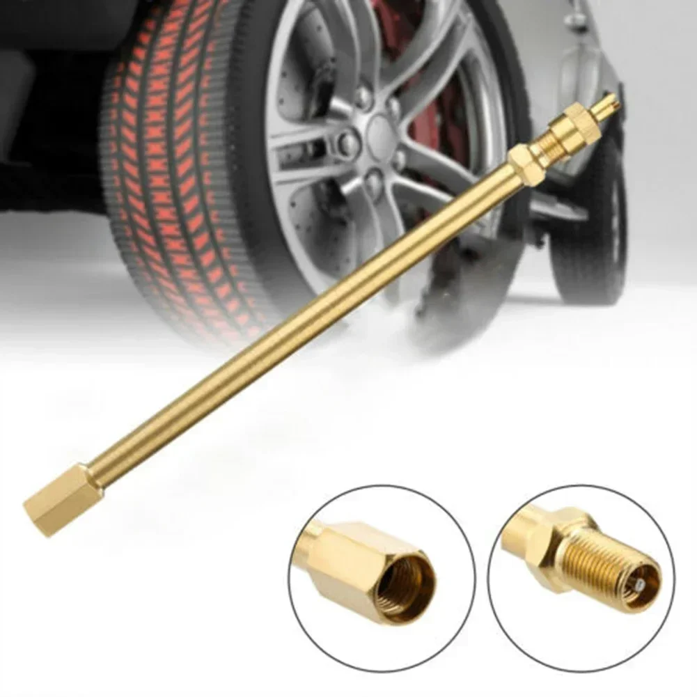 Tyre Valve Stem Extension Rod Copper Truck Lorry TWIN WHEEL 100mm Golden For Valve Stems Of Autos, Steamboats, Motorcycles