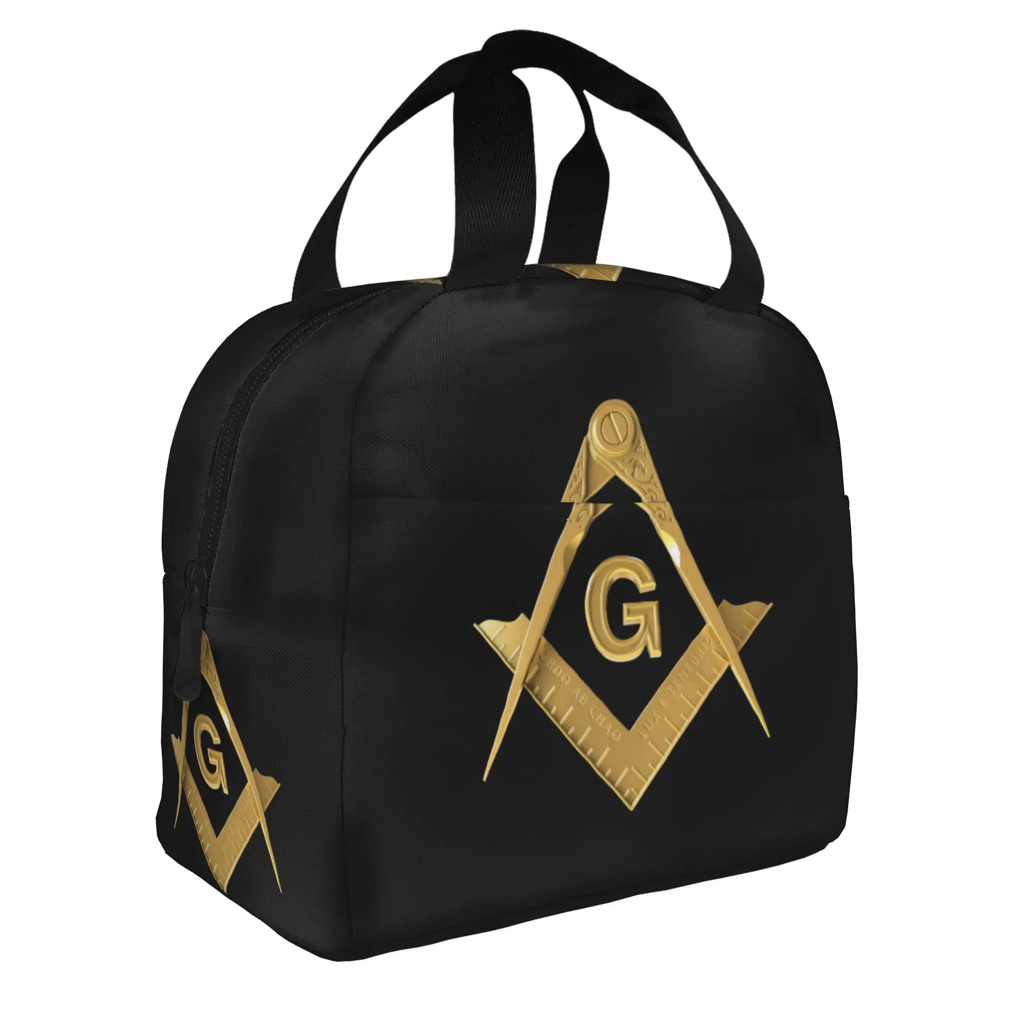 Gold  Freemason Logo Insulated Lunch Bag for School Office Masonic Mason Leakproof Cooler Thermal Bento Box Women Men