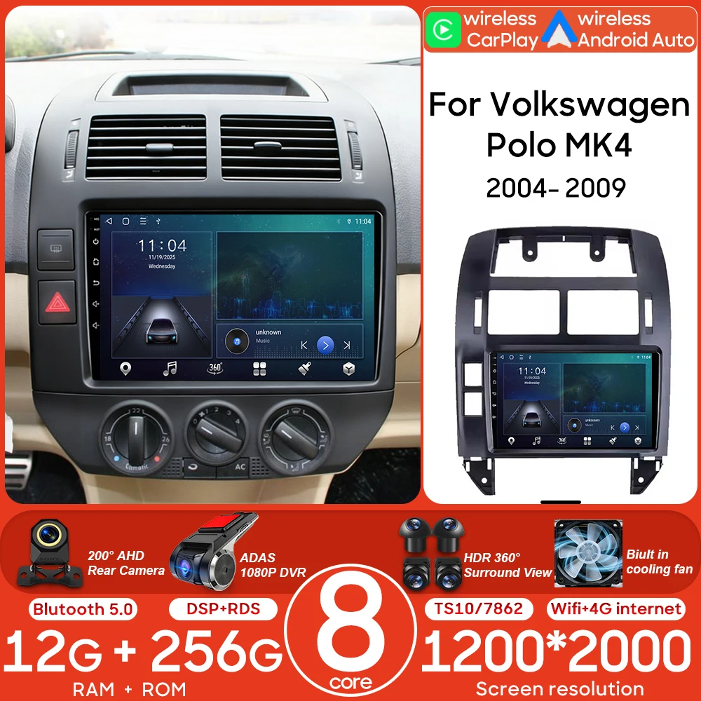 

Для Volkswagen Polo Mk4 2001-2011: Автомагнитола Android с мультимедиа, видеоплеером, Carplay, автонавигацией GPS, Wi-Fi, 2DIN