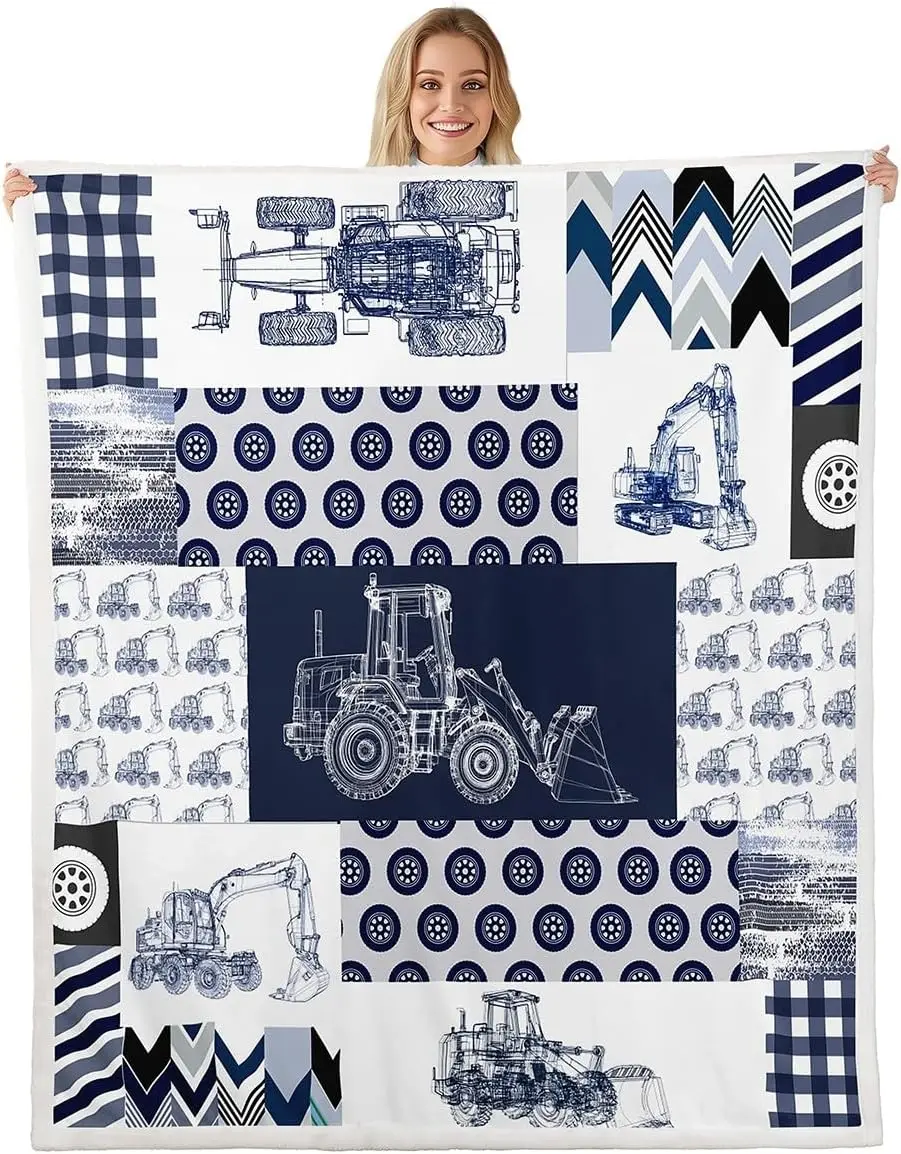 Tractor Excavator and Wheels Art Print Fleece Blanket Industrial Style Soft Warm Throw Interior Decoration Bedding Cover  Home