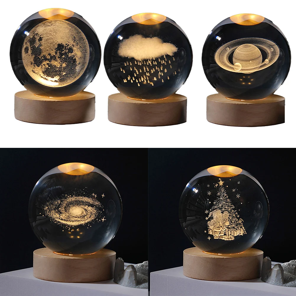 Christmas Ball Decoration Astronomy Solar Planets Night Light Moon Astronaut Home Snow Glass Globe Desktop Decoration