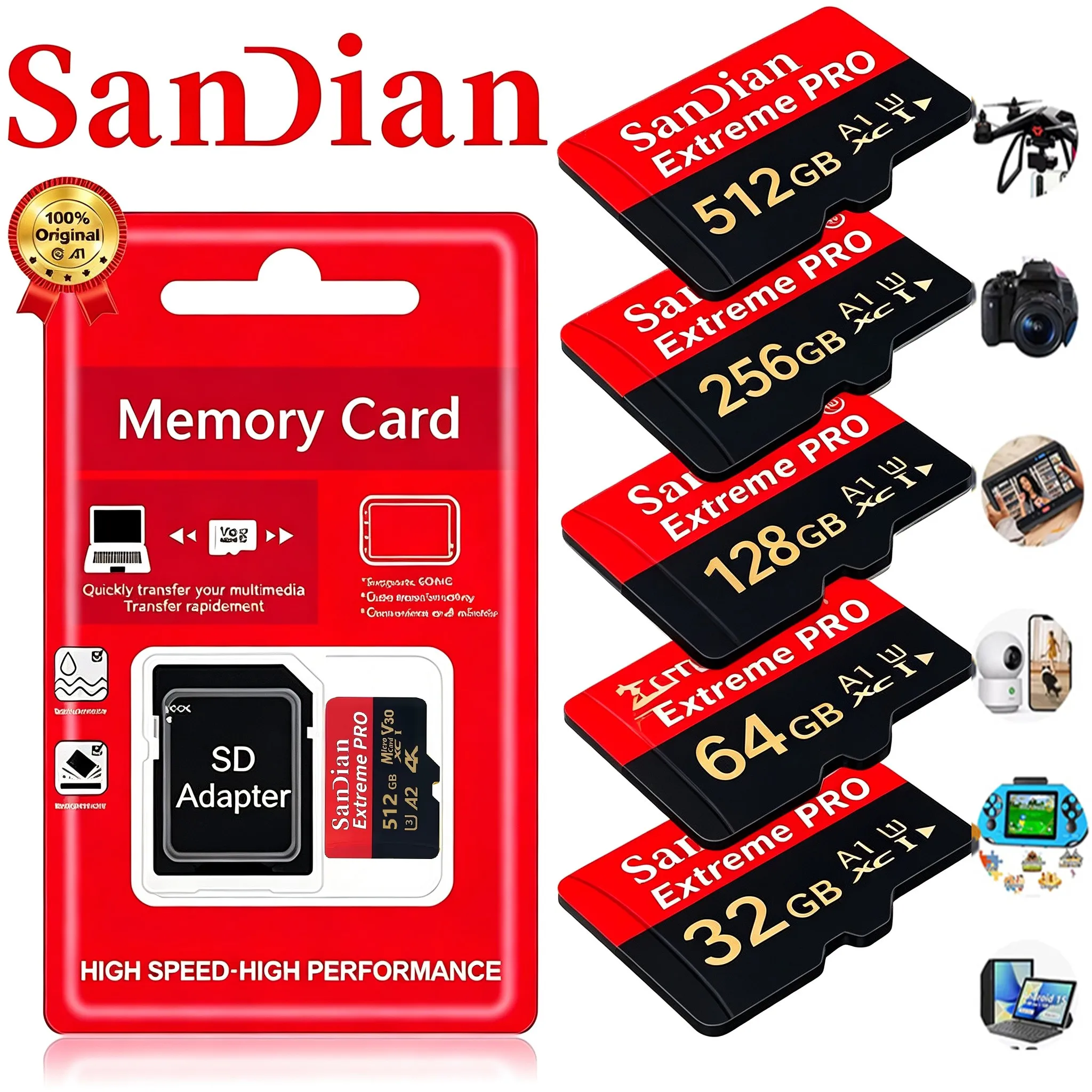 بطاقة ذاكرة إيليت مايكرو TF SD بسعات 256 جيجابايت و64 جيجابايت و512 جيجابايت، بطاقات SD وبطاقات TF وبطاقات ذاكرة U3 لكاميرا الجسم/الطائرات بدون طيار/الكمبيوتر المحمول/الكمبيوتر المكتبي/وحدة التحكم في 