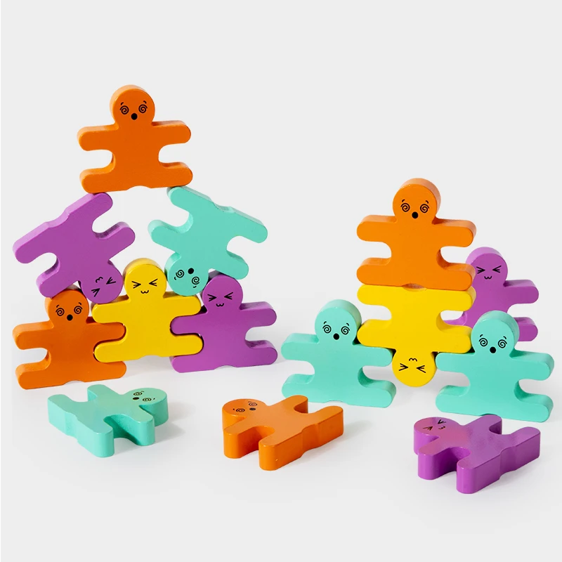 3D 子供木製ビルディングブロックバランス悪役ブロックモンテッソーリおもちゃ幼児のための早期学習微細運動能力ギフト