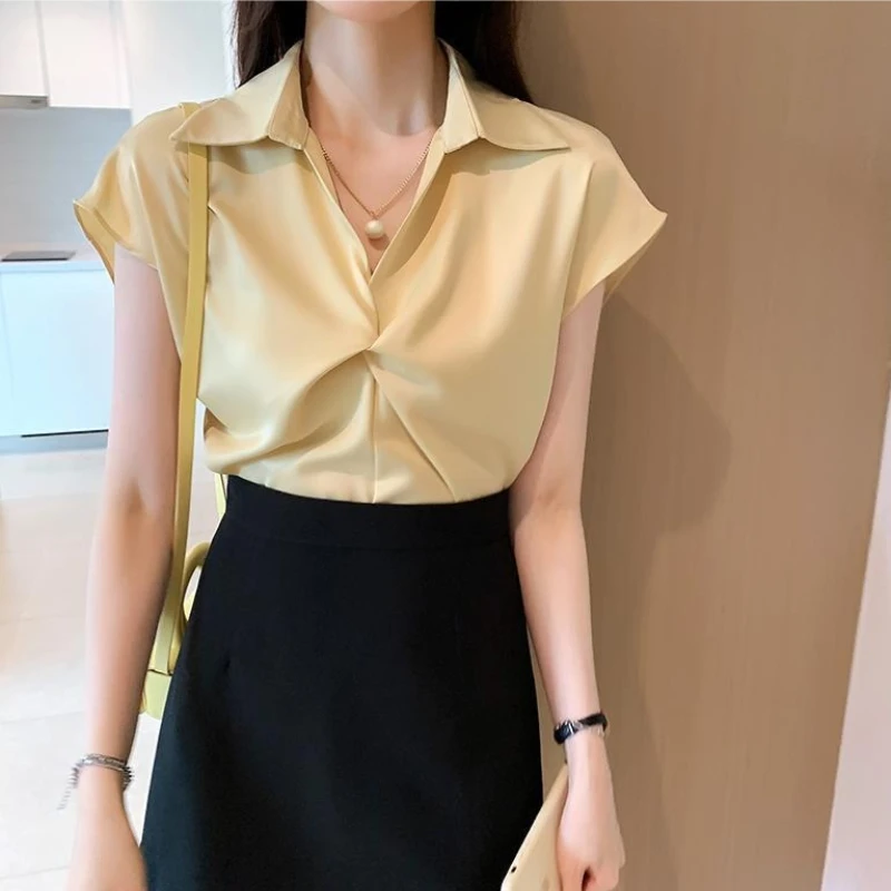 

Women's 2026 New Arrival High End Feel Niche Pleated Chiffon Short Sleeve Shirt Elegant Summer Trendy Top