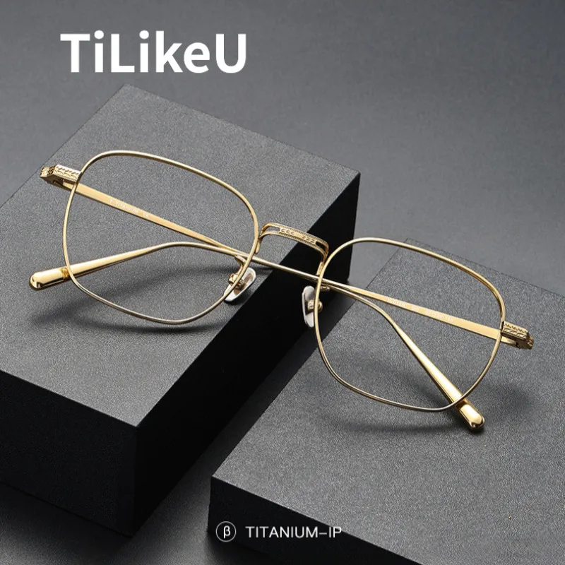 Japanese Handmade Pure Titanium Square Eyeglasses Exquisite Carving Art Retro Style Optical Glasses Frame Men and Women 2024