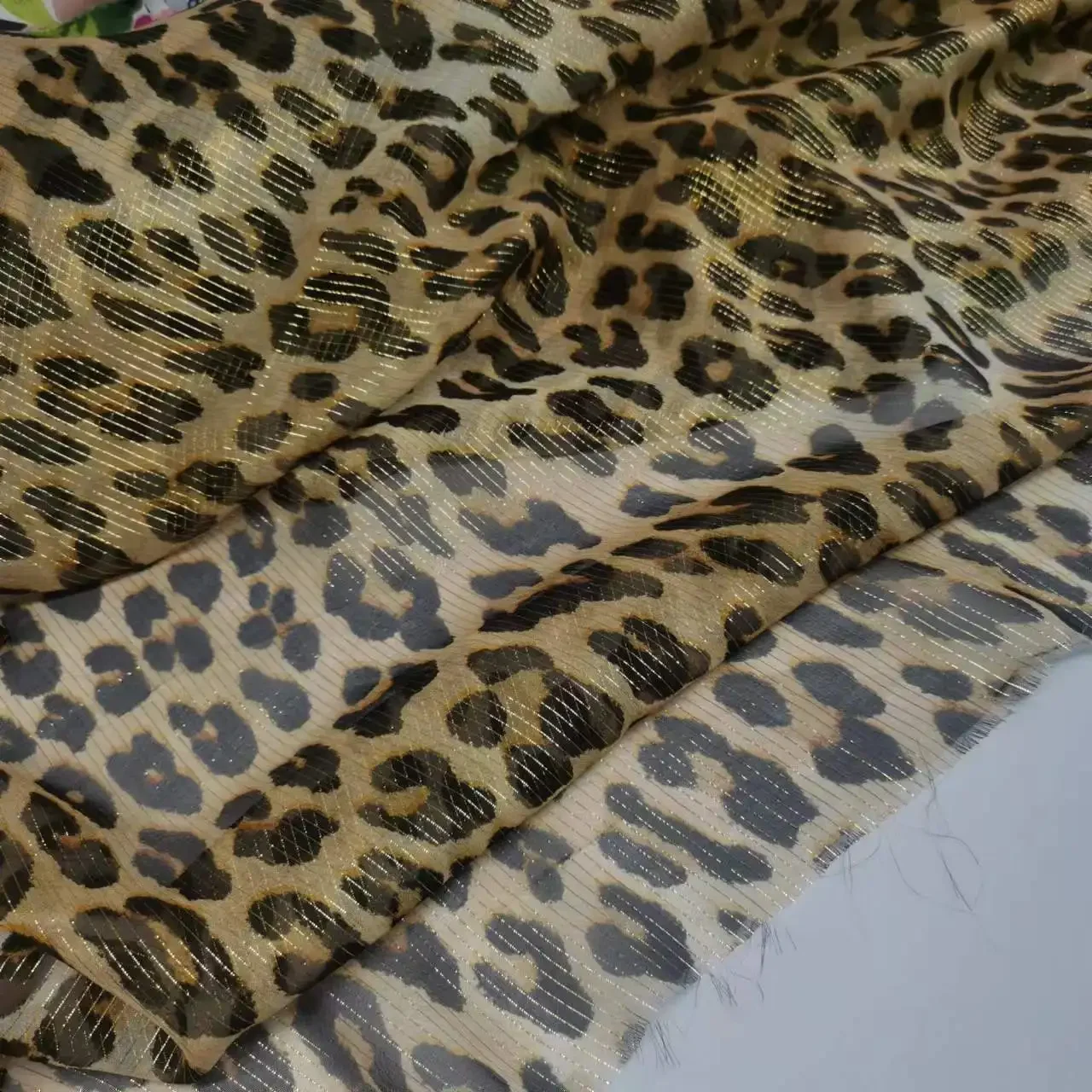 

Silk Dress Shimmer Georgette Chiffon Leopard Pattern Metallic Jacquard Shiny Thin Fabric For Scarf