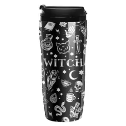 Gothic Coffee Mug to Go Witch Horror Beach Custom Gift Water Bottle Keep Heat Cold and Hot 350ml Plastic Cup