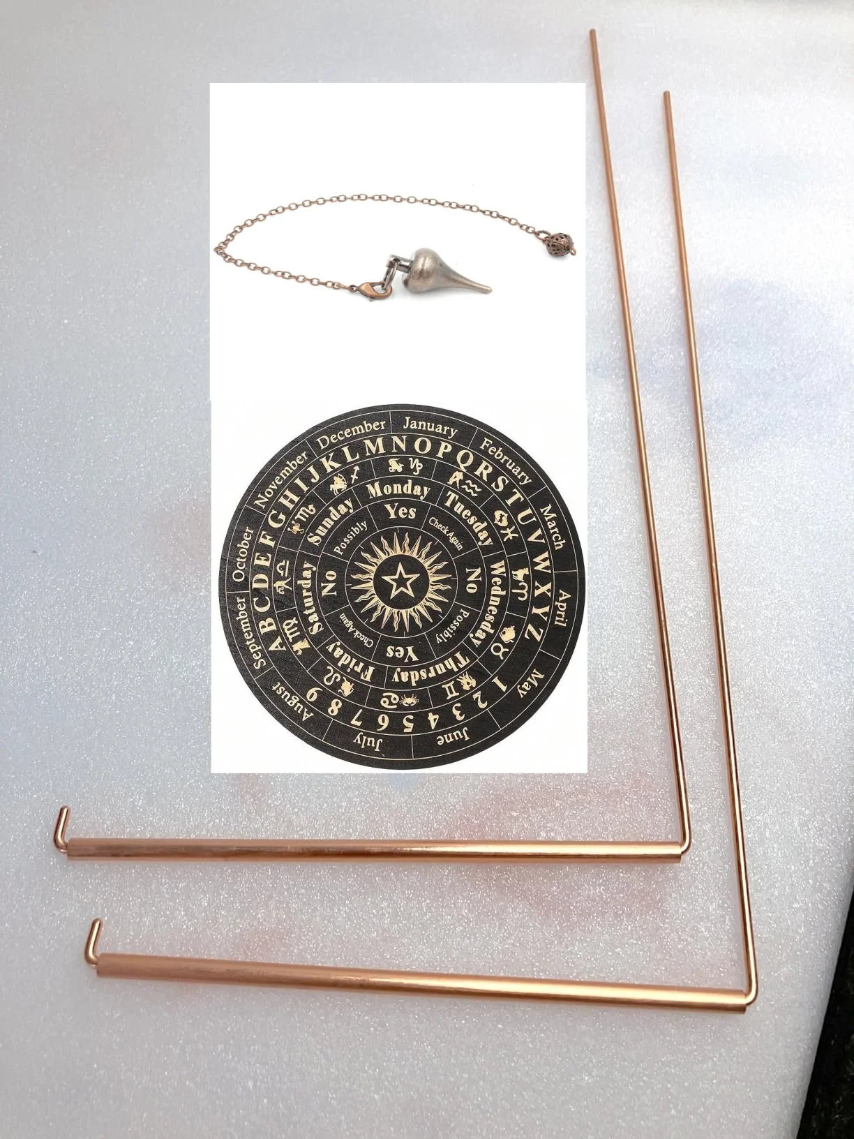 4PCS Copper Dowsing Rods Kit - 99.9% Pure Copper Divining Rods with 1 Pendulos & 1 Divination Mat Outdoor Detection Tool