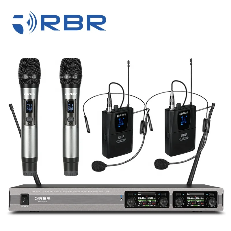 Professional bm7074 UHF 4 channel Handheld Headset Wireless Microphone System for Party Wedding Speech Church Stage Karaoke DJ