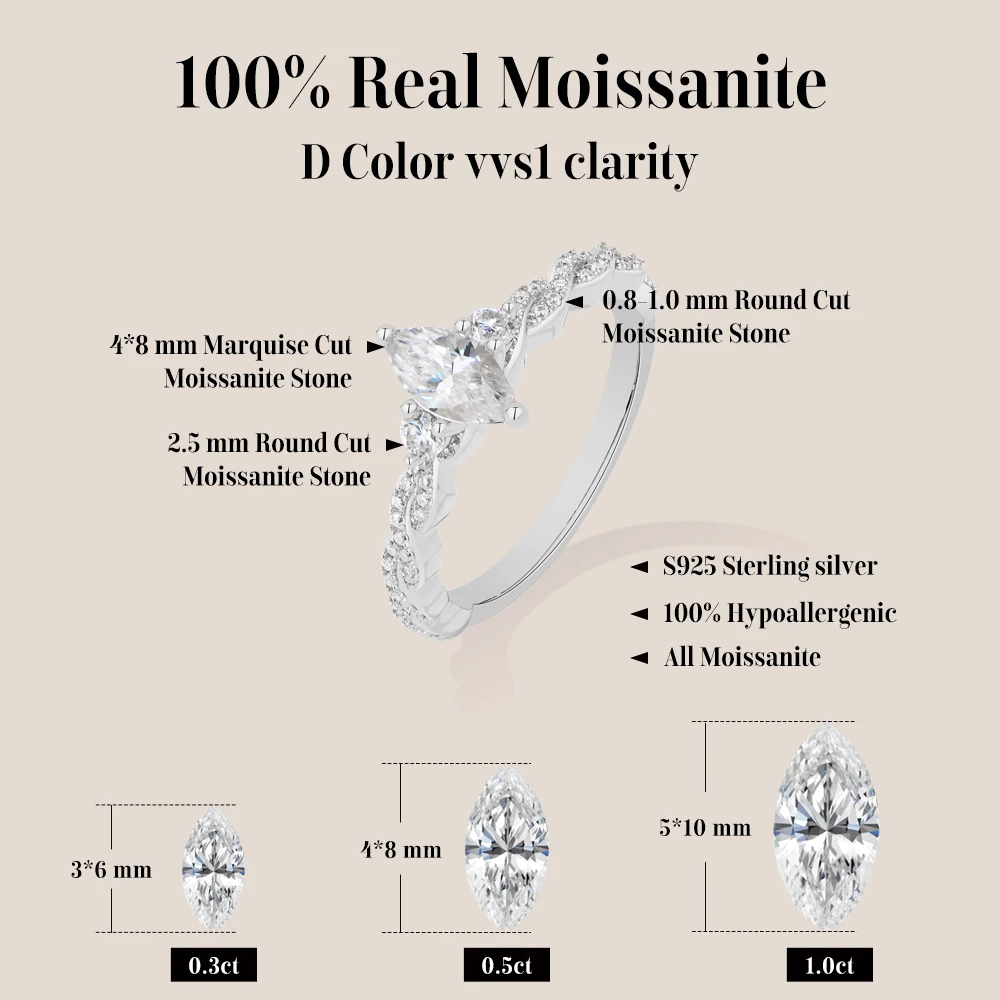CHARMING New Luxury Marquise Moissanite Ring Spiral band S925 Silver for Women party Jewelry Gift Wedding Anniversary High Value