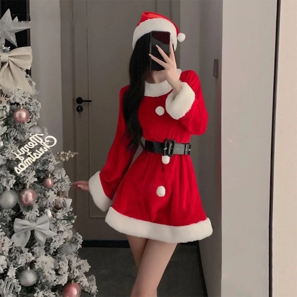 

Comfortable Christmas Dress New Year Women Pajamas Red Dress Suit Slim Fit High Waist Long Sleeve Nightwear Women