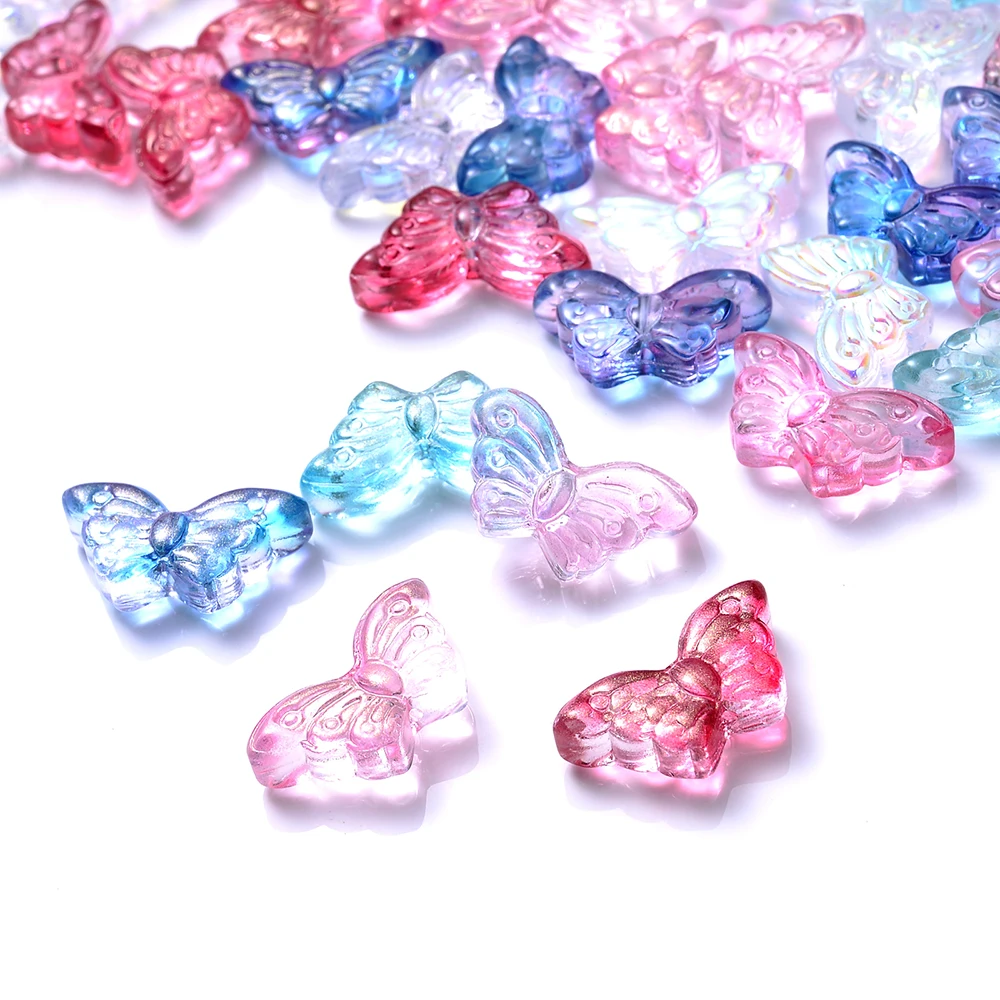 50 Stück 15x8mm Bunte Schmetterling Transparente Glasperlen Gerade Lochperlen für DIY Handgemachte Ohrringe Schmuckmaterial – Detail 1