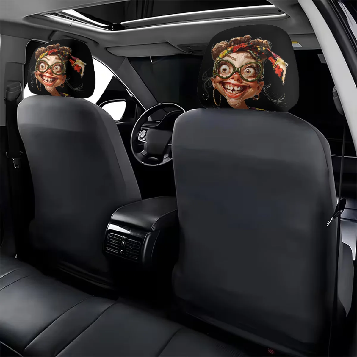 Exaggerated and Funny Cartoon Character Printed Car Headrest Cover Soft and Comfortable Seat Headrest Protective Cover