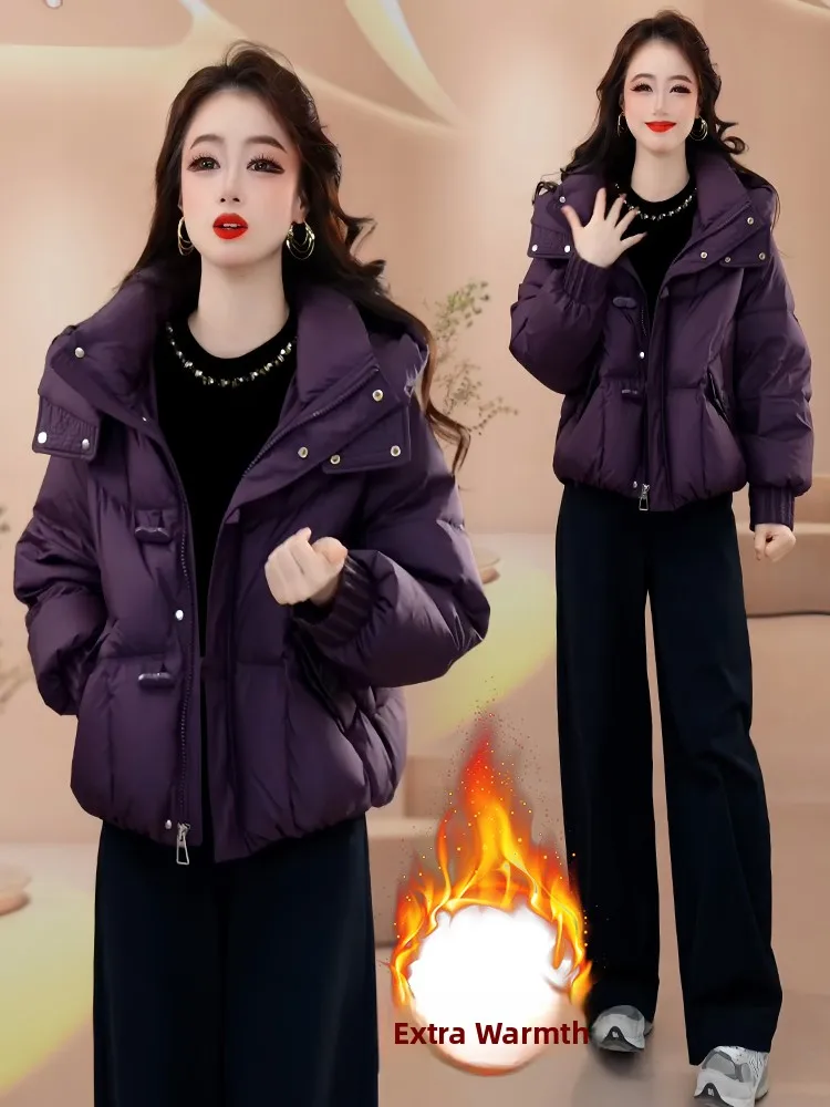 Koreański płaszcz zimowy Sle Thiened dla kobiet, wytrzymały, zapinany na zamek, ocieplany bawełną, ciepły, stylowy do dojazdów do pracy.