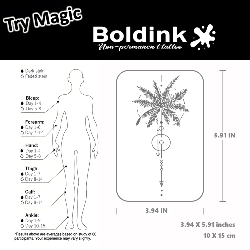 Palm Trees And Geometric Symbols Temporary Tattoo,Lasts To 15 Days New Technology Magic Waterproof Semi Permanent Sticker. view 4