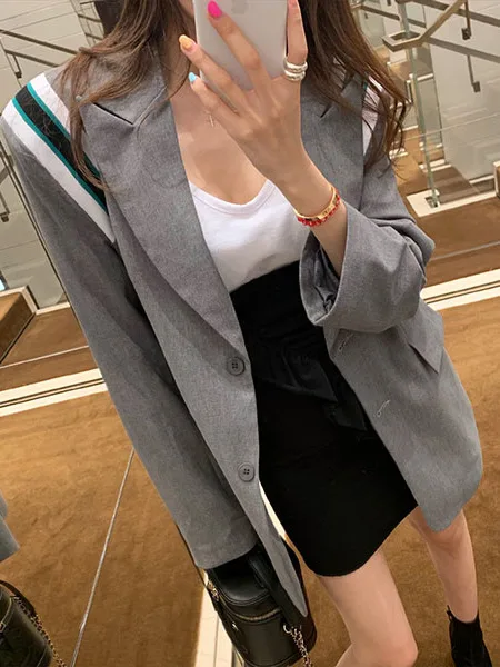 Sli Koreaanse Sle Dames Jaet Herfst Winter Faionable Ele Boyfriend Sle Suit Top Woon-werkverkeer