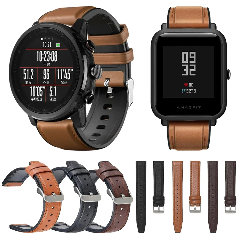 Leather Silicone Straps for Huami Amazfit GTR 4 GTR3 Pro 47mm BIP 5 Band for HUAWEI WATCH GT 4 3 2 Pro 22mm Business Watchbands