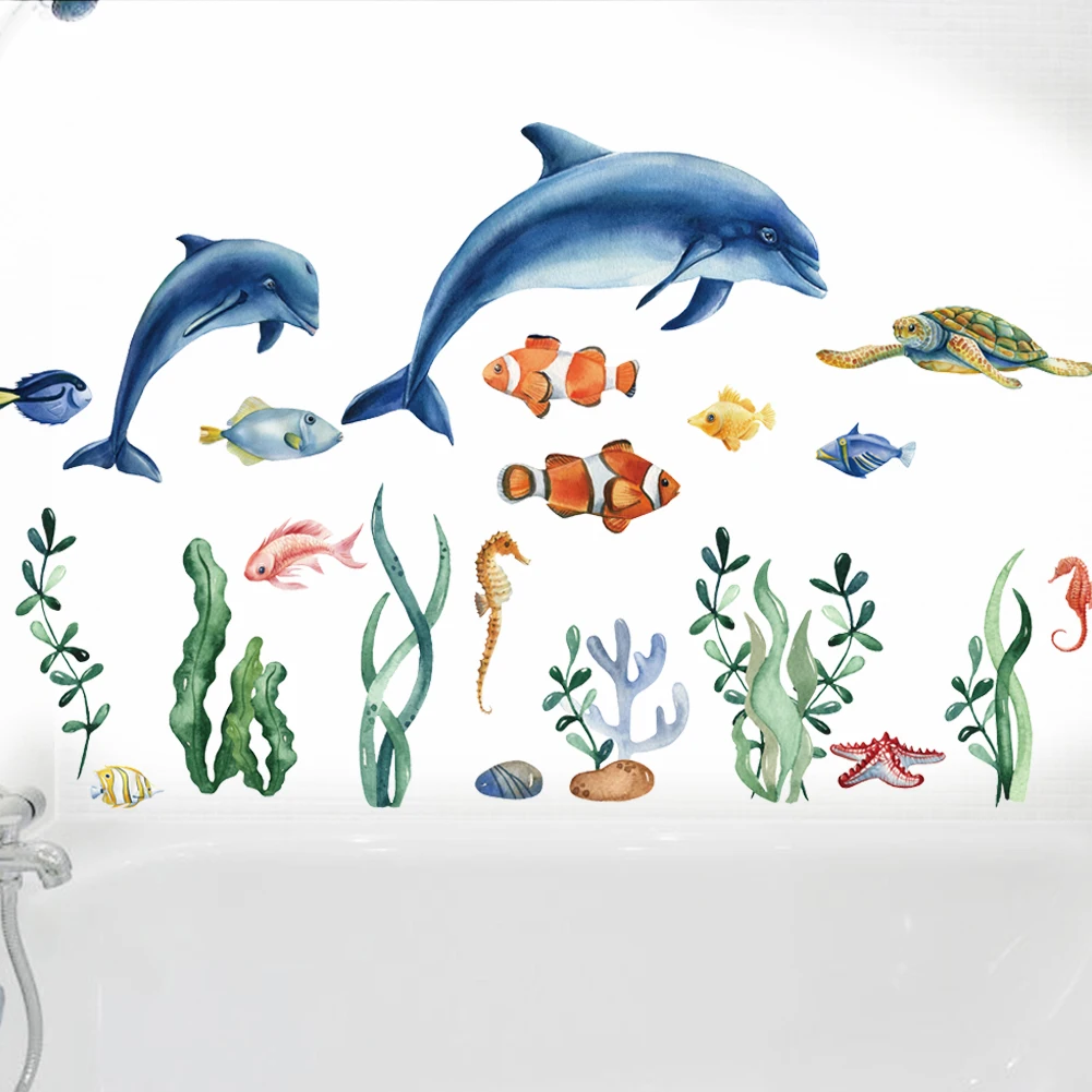 Blue Sea Fish Bubble Underwater world Underwater animal Wall Sticker per camerette per bambini bagno decorazione della casa murales
