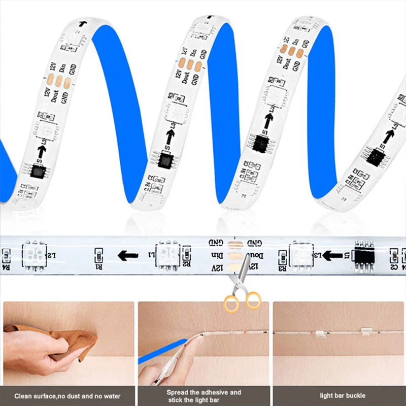 Led 크리스마스 장식 스트립 조명 12v Rgbic 다채로운 음악 무드 조명, 앱 제어