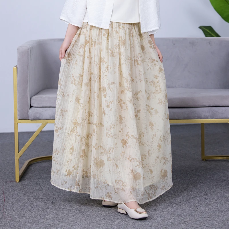 

Ele Long Printed f Skirt Women's Summer Faion High Waist A-Line Skirt Premium Sensation Versatile Sli Skirt