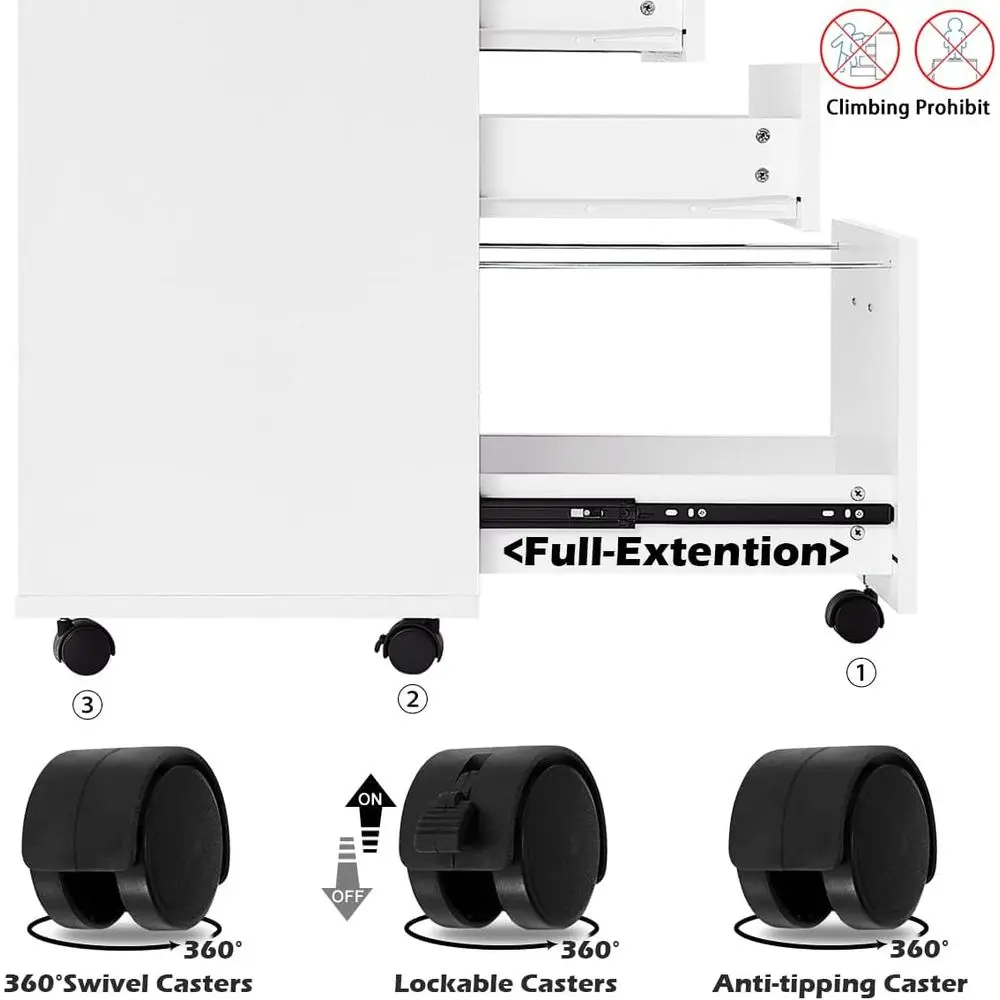 Compact 3-Drawer Wooden File Cabinet for Home Office, Desk-Under Storage Solution in White