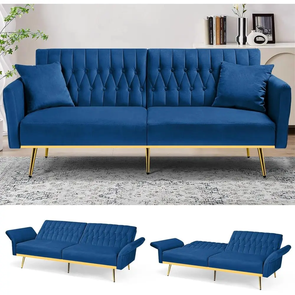 

70 Velvet Sofa with Adjustable Backrest and Armrests, Ideal for Living Rooms, Offices, and Waiting Areas, Blue