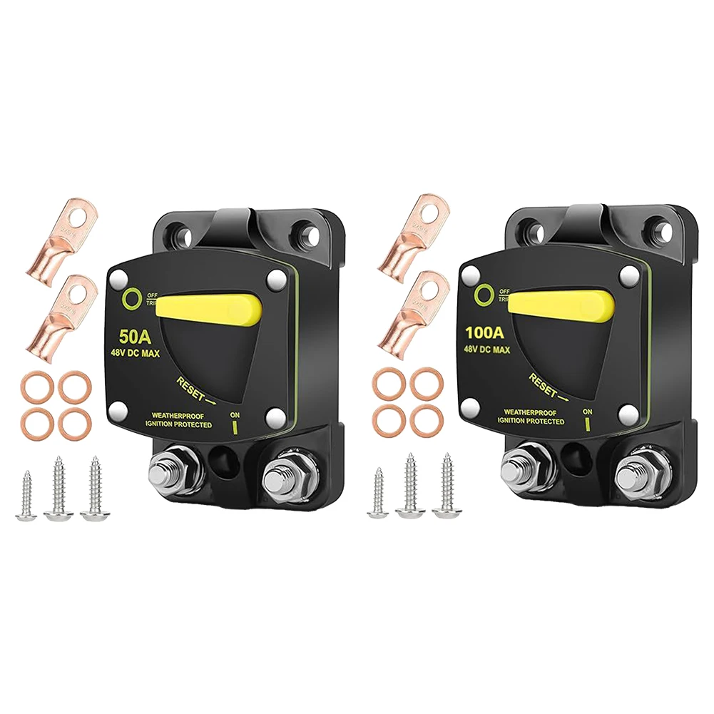 

48V Circuit Breaker W/Manual Reset Switch 50A/100A High Amp Circuit Breaker for Car Audio RV Electronic Battery Solar System