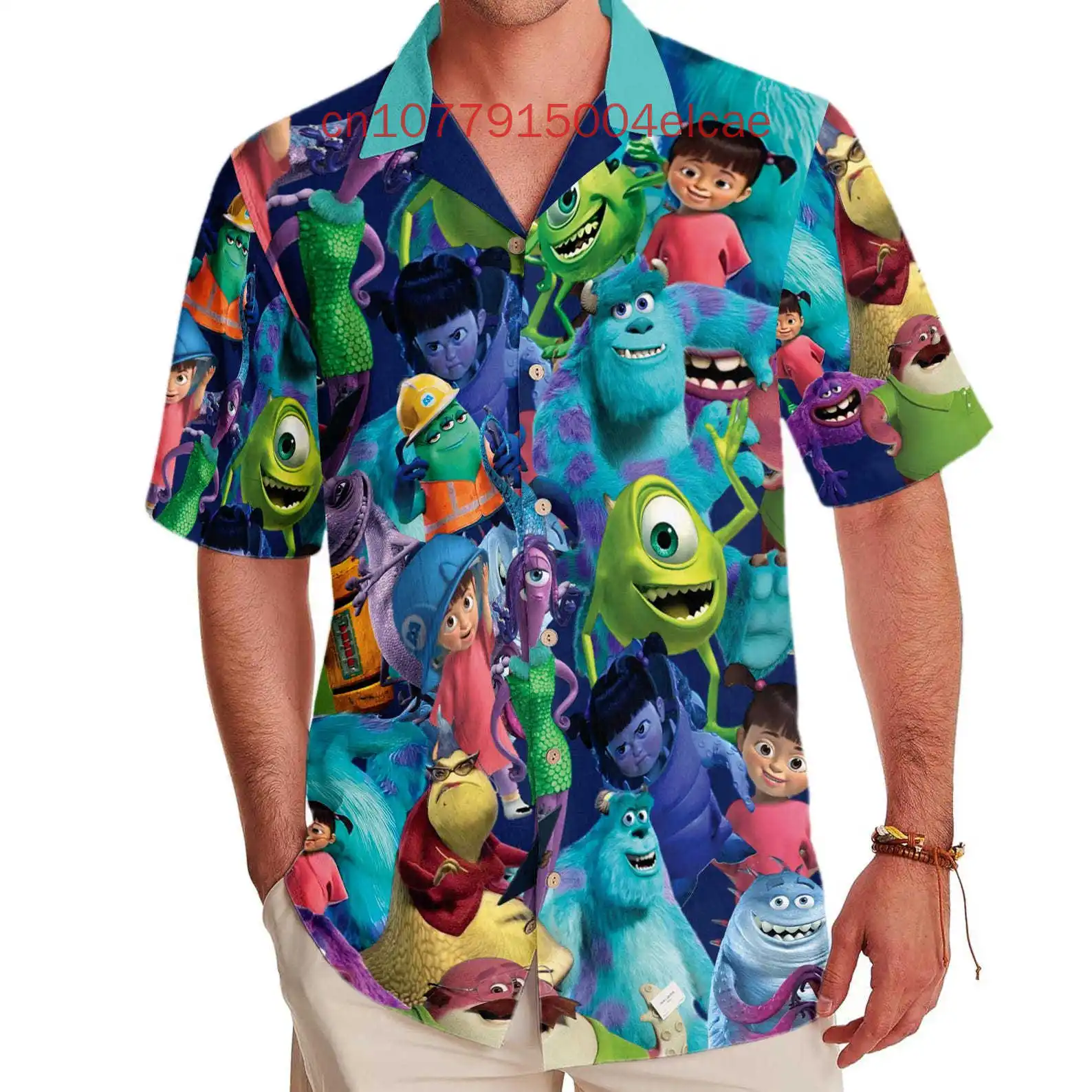 

Новинка 2025, гавайская рубашка Monster Inc World, Disney Monster Pattern Aloha, гавайская футболка для летних каникул, семейная поездка, футболка