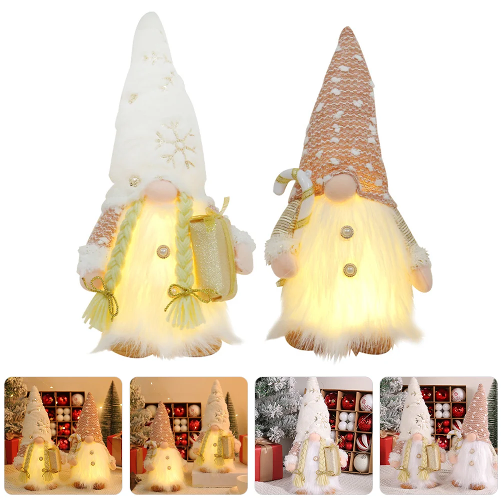 2pcs Glow in Dark Rudolph Gnome Christmas Decoration LED Light Up Faceless Dolls Male Female Set Holiday naments Desktop