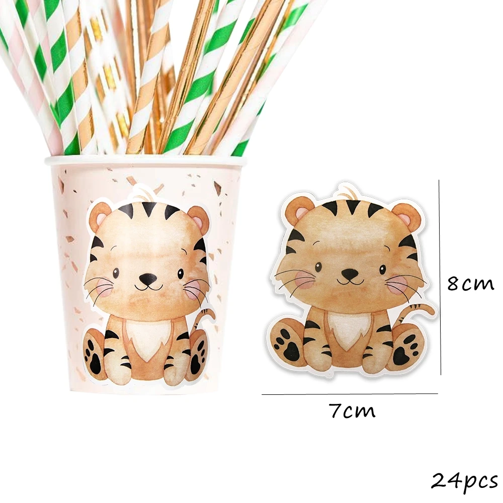 24pcs Cartion Animal Stickers Sweetcone Candy Bag Sticker for Kids Jungle Safari Happy Birthday Party Decor DIY Gifts Wrapping