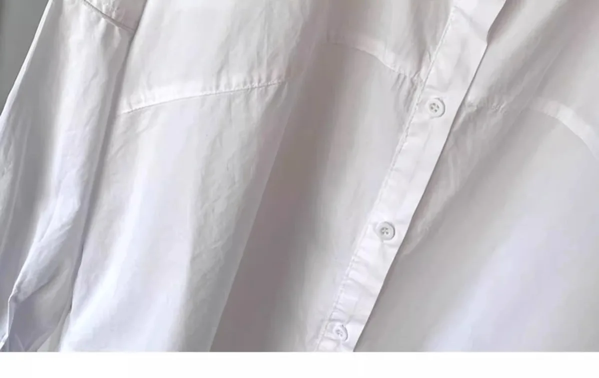 2023 Autumn Fashion Off Shoulder Loose Cotton Blouse Womens Brief Long Sleeve Button Up Shirt Korean Style Chic White Tops