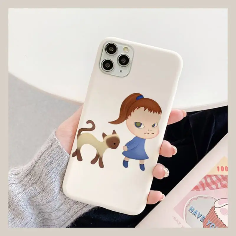 Art cartoon Yoshitomo Nara Phone Case for iPhone 11 12 13 Mini Pro Xs Max 8 7 6 6S Plus X XR Solid Candy Color Case