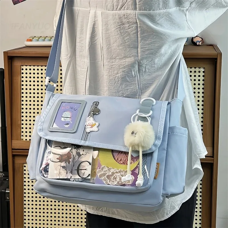 

Japanese transparent crossbody bag Harajuku-style girlish satchel Charming DIY badge display panel Fashionable shoulder bag