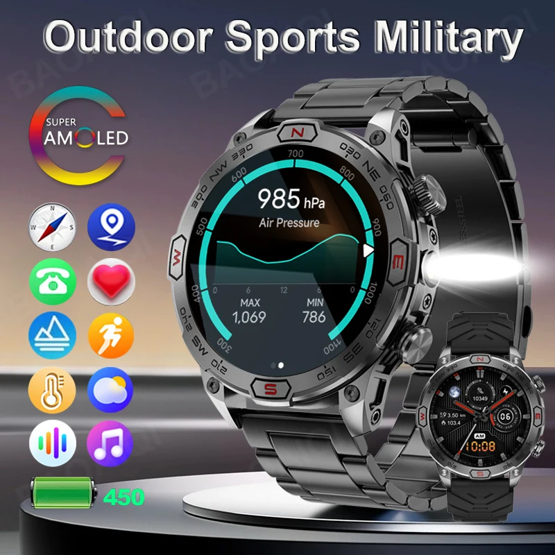 Montre intelligente de sport en plein air pour homme, GPS, étanche IP68, appel Bluetooth, Android, IOS, écran AMOLED HD 1.43x466, 466, 2024