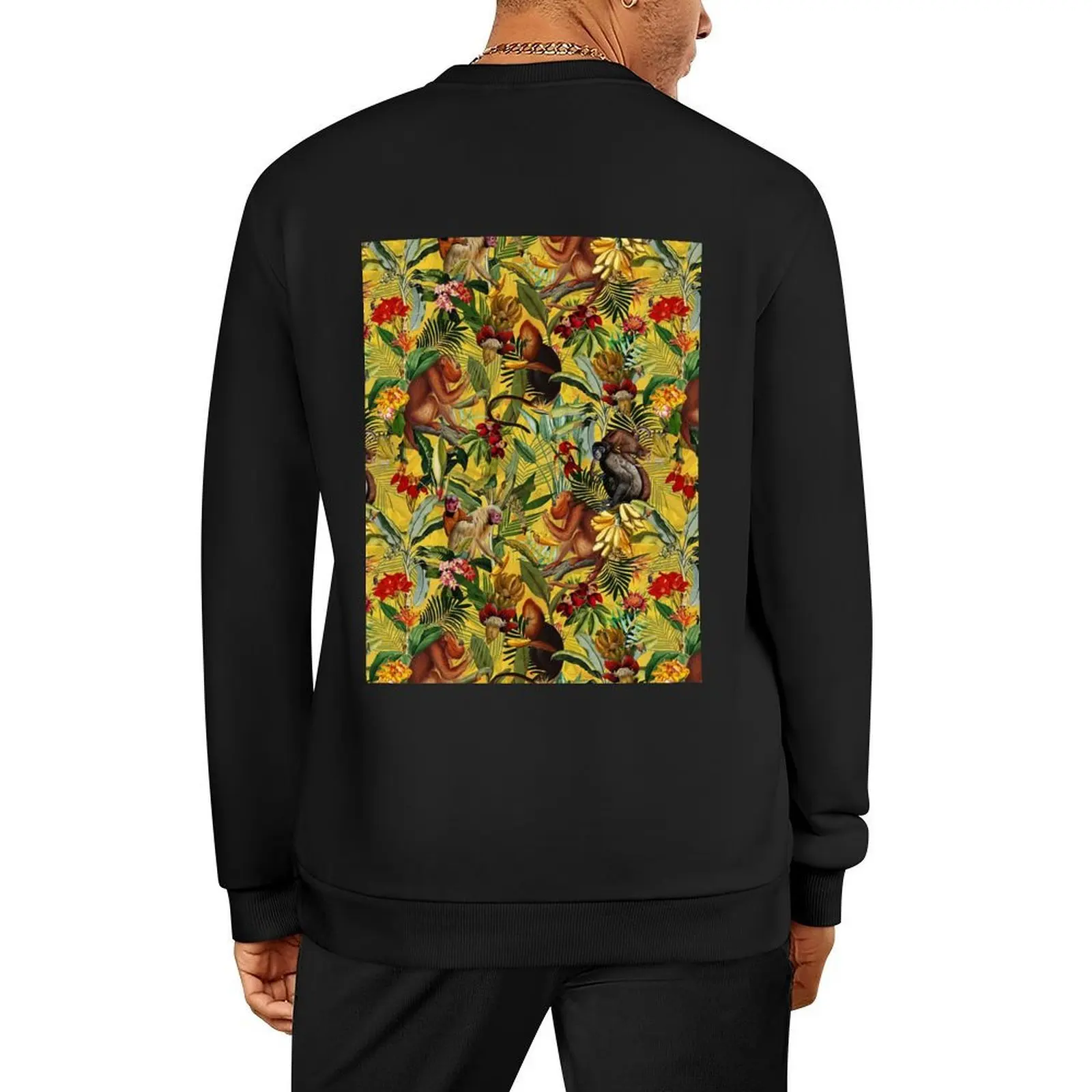 

Tropical monkey jungle Botanical Garden pattern - yellow Pullover men clothes male clothes tracksuits graphic sweatshirts