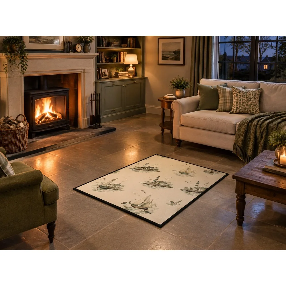VIKAMA British Sage Cream Coastal Sailing Flannel Door Mat, Quick Dry Non-Slip Floor Mat, UK Home Decor for Home, Entryway