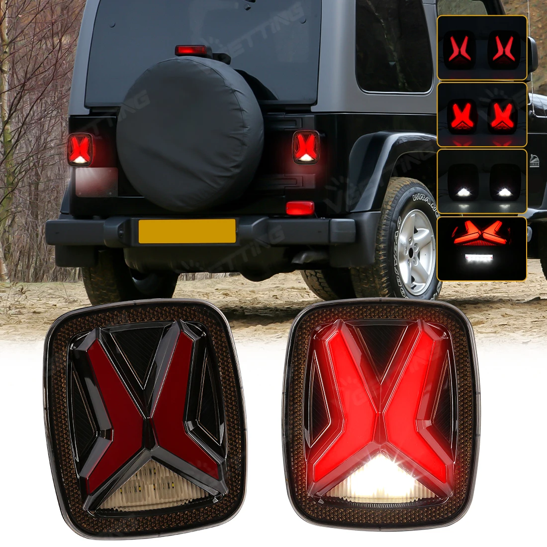 

For Jeep Wrangler CJ TJ YJ 1998-2006 LED Tail Lamps Car Daytime Running Light Brake Reverse Lamp Rear License Plate Lights 12V