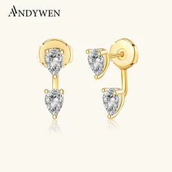 ANDYWEN 925 Sterling Silver Gold Pear CZ DropWater Clips Stud Earring Women Luxury Crystal Fine Jewelry 2023 Jewels Gift