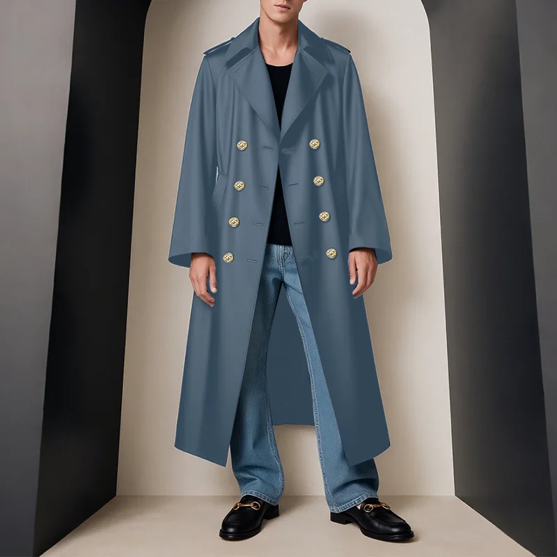 

INCERUN Men Long Style Trench Solid Color Lapel Oversize Long Sleeve Male Coats Streetwear Double Breasted Windbreaker Men S-5XL