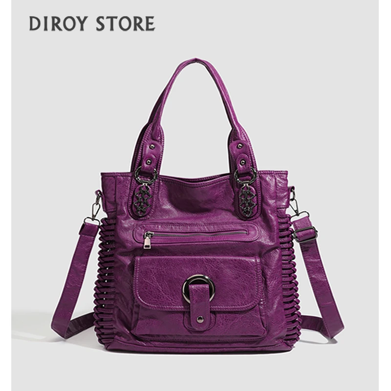 Y2K sac à bandoulière simple pour fille, sac de moto Vintage en cuir lavé, sac multi-poches de grande capacité bolso diagonal