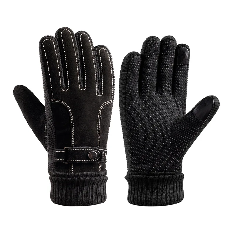 

Winter Riding Pig Leather Gloves Windproof Warm Motorcycle Fleece-lined Cycling Cold Protection Men's Riding Leather Gloves
