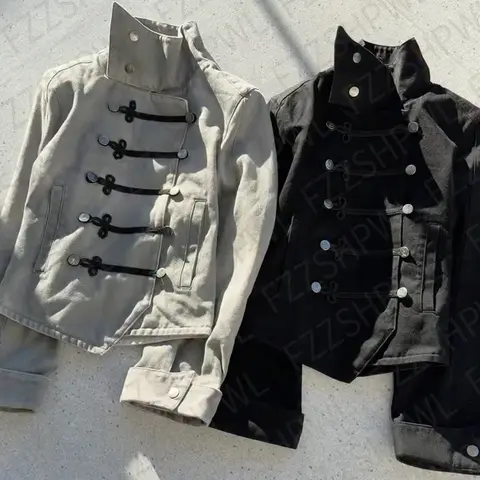 Streetwear Napoleon style Y2K Jacket Hip Hop Button Harajuku Goth Clothes Trend Punk Oversized Y2k Long sleeve Top Subculture
