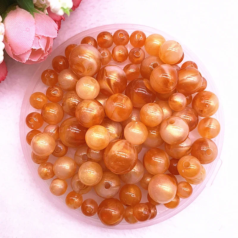 New 8 10 12 14mm Colour Gold Powder Round Acrylic Beads Spacer Loose Beads for Jewelry Making DIY Handmade Bracelet