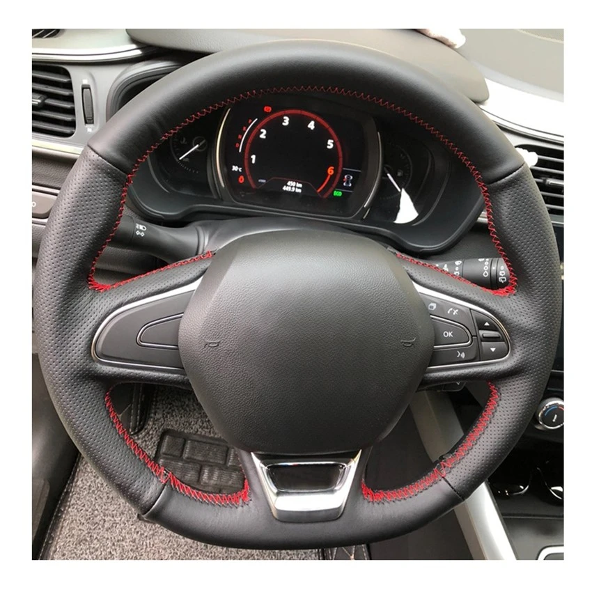 DIY Black Artificial Leather DIY Car Steering Wheel Cover for Renault Kadjar Koleos Megane Talisman Scenic Espace 2015-2018