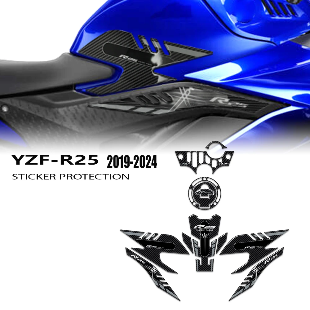 3D Resin Protective Sticker For YZF R25 2019 2020 2022 2023 Motorcycle Fuel Tank Pad Stickers Waterproof Scratch-Resistant