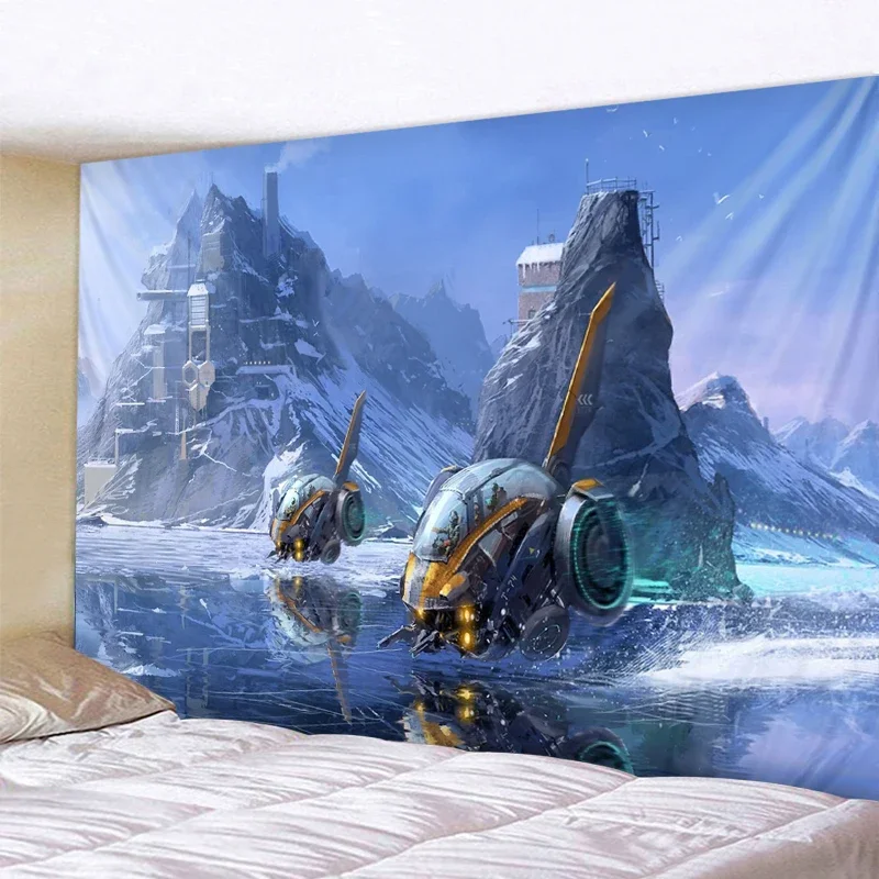 Science fiction warship home decoration tapestry psychedelic scene tapestry Bohemian decorative sheet sofa blanket yoga mat