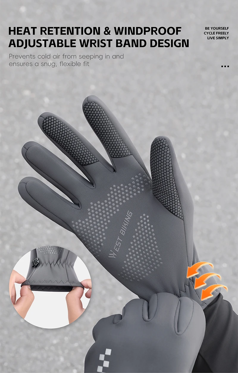 WEST BIKING Winter-Fahrradhandschuhe, Fleece-gefüttert, Touchscreen-fähig, rutschfest, winddicht, für Straßen- und Mountainbikes, für Männer und Frauen, warme Griffhandschuhe – Detail 9